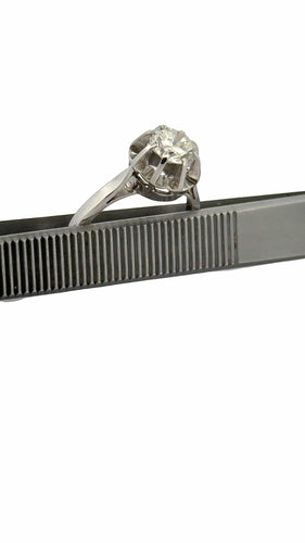 Bague 50 Solitaire ancien en platine et diamant T50 ajustable 58 Facettes