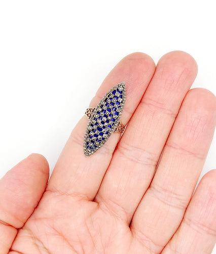 Bague 55.5 Bague marquise « Au firmament » en or rose 18K, émail bleu et marcassite 58 Facettes A06380