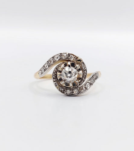 Bague 53 Bague tourbillon antique en or 18k et platine et diamants (circa 1900) 58 Facettes A06348