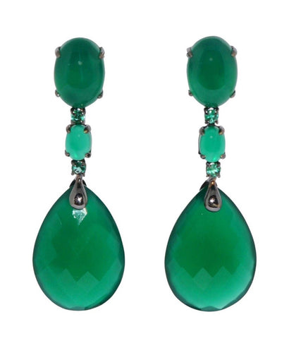 Boucles d'oreilles Boucles D'oreilles Chandelier Or Noir, Agate Verte Et Émeraude 58 Facettes