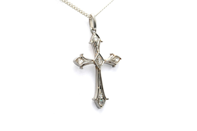 Pendentif Art Déco serti de diamants taille rose en or blanc 18 carats