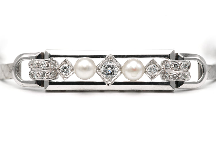 Bracelet Art Déco en or blanc 18k et diamants taille brillant 0,538 ct