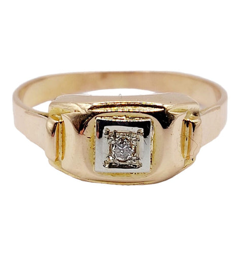 Bague 53.5 Bague Tank Art Déco or rose, petit diamant et monture géométrique (circa 1950) 58 Facettes A05167