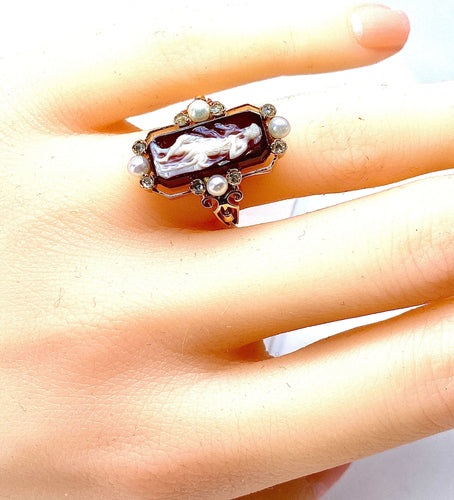 Bague 51 Bague camée sur agate perles fines diamants 58 Facettes AB263