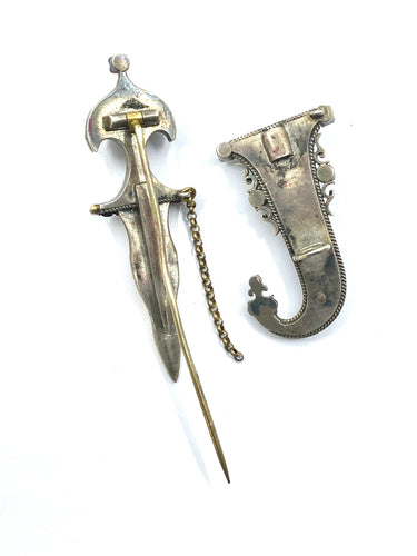 Broche Broche sabre en argent émeraudes perles 58 Facettes AB360