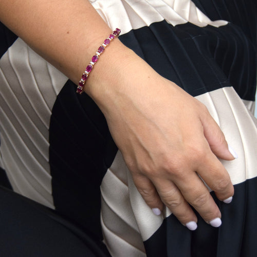 Bracelet BRACELET TENNIS EN OR JAUNE AVEC RUBIS ET DIAMANTS 58 Facettes