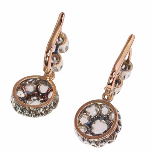 Boucles d'oreilles victoriennes vintage avec délicats diamants taille rose