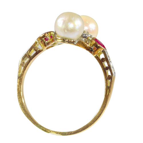 Bague 57 Bague Art déco vintage avec diamants, rubis et perles 58 Facettes 22298-0288