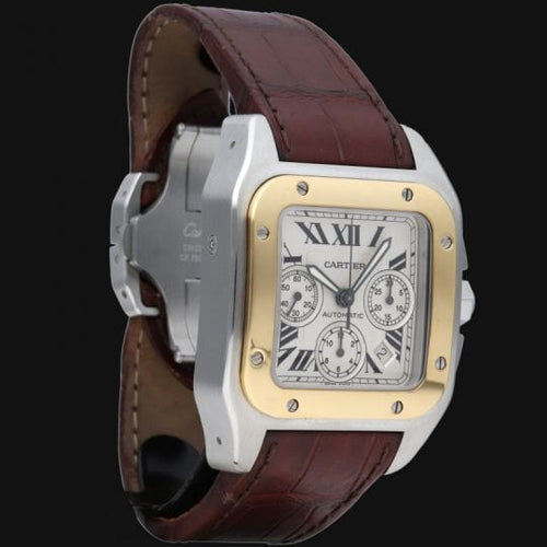 Montre Cartier Montre Santos 100 Xl Chronograph Or Jaune 18K / Acier 58 Facettes MT42457