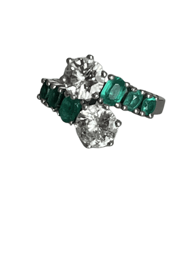 Bague 60 Bague Toi & Moi Or Gris Emeraudes Diamants 58 Facettes LOT 6389