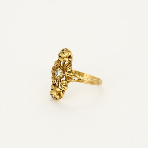 Bague 57 Bague en or jaune à motif de fleurs et diamants 58 Facettes MON1100