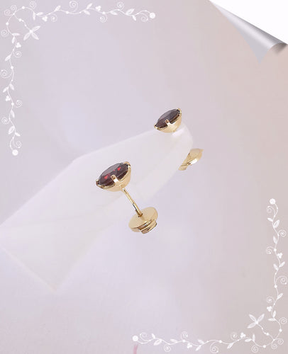 Boucles d'oreilles Neuves Boucles d'oreilles puces clous / Grenats Ø 6 mm / Alpa / Or 18 K 58 Facettes AA 1507