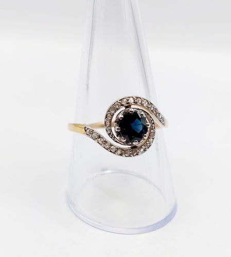 Bague 59 Bague tourbillon or jaune, saphir et diamants taille rose (circa 1900) 58 Facettes A05937