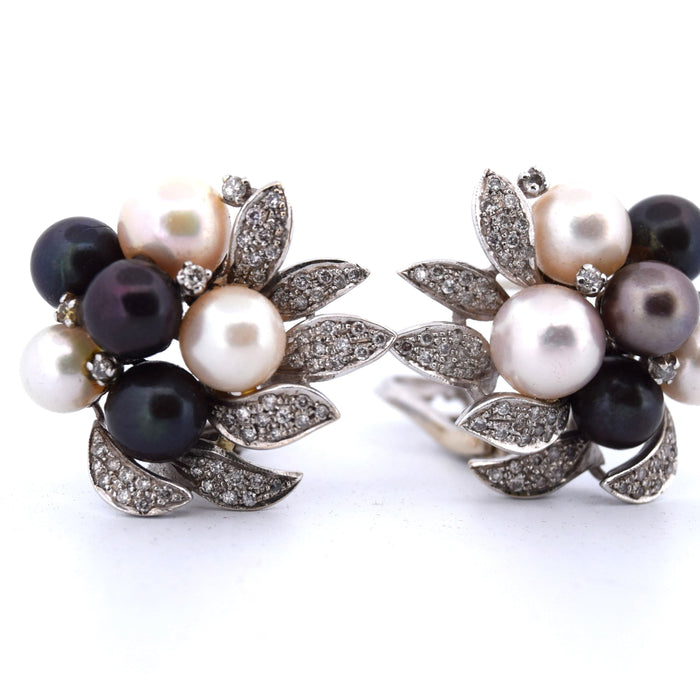 BOUCLES D'OREILLES VINTAGE en or blanc avec perles