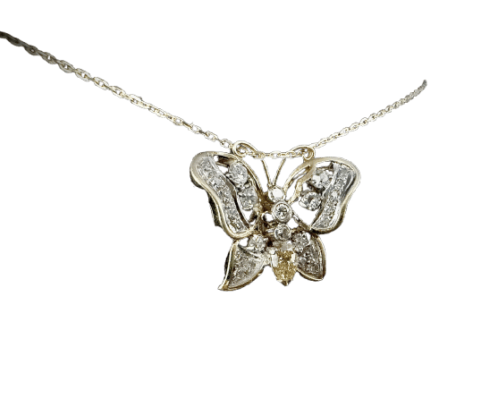 Pendentif Pendentif en forme de papillon en or bicolore 58 Facettes