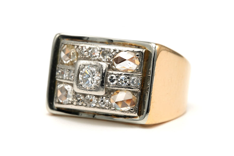 Bague 53 Bague Art Déco or jaune et blanc diamants 58 Facettes 22698