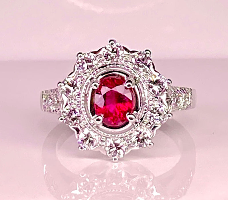 Bague 51 Bague marguerite or blanc rubis et diamants 58 Facettes AB413