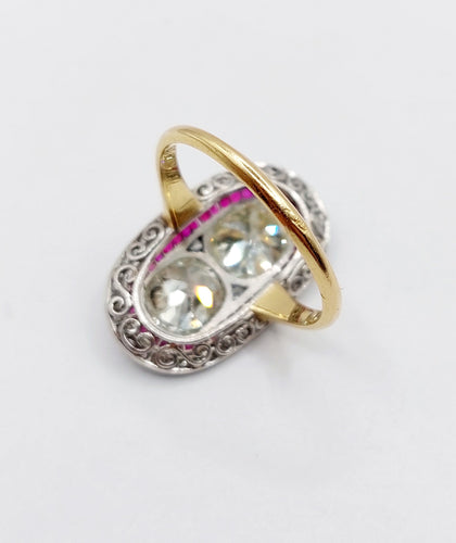 Bague 57 Bague marquise art déco en or 18k et platine, diamants et rubis 58 Facettes A06578