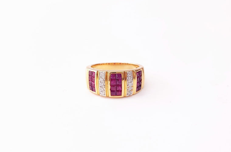Bague 56 Bague rubis et diamant 58 Facettes Bag.Rub.Calibré