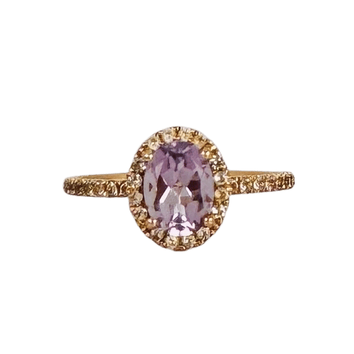 Bague 58 Bague en or rose avec améthyste ovale de 1,28 ct et saphirs blancs 58 Facettes 2508010