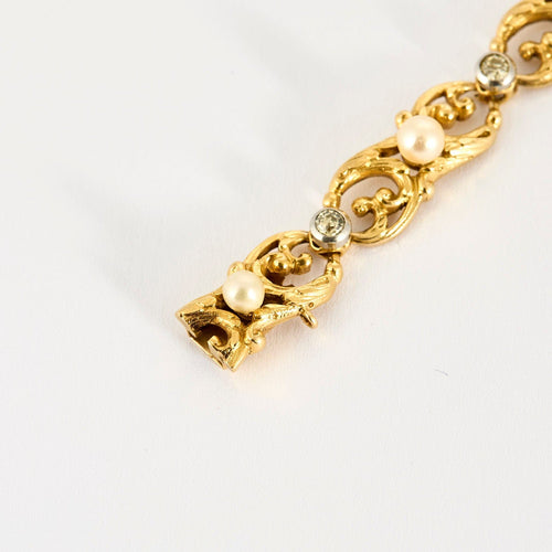 Bracelet Bracelet or jaune et gris, perles et diamants 58 Facettes ENG10572