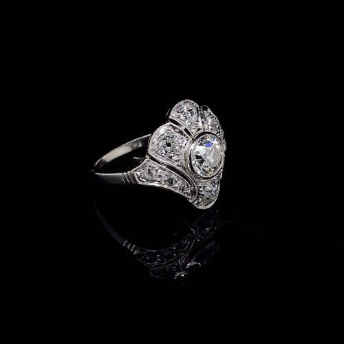 Bague 54 Bague Art Déco Platine et Diamants anciens - UNIQUE 58 Facettes