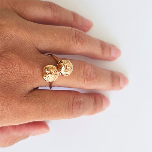 Bague Toi et Moi en or jaune 14 carats et perles d'or facettees - Taille EU59 a EU63