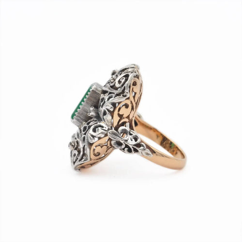 Bague Bague vintage en or et argent avec émeraude 58 Facettes 16925