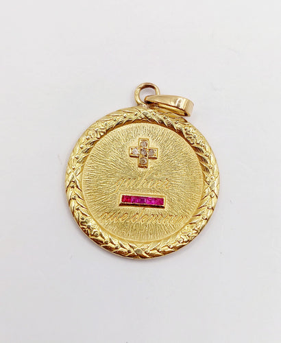 Pendentif Augis - Pendentif médaille d'amour 23 mm en or 18k, diamant et rubis 58 Facettes A06356