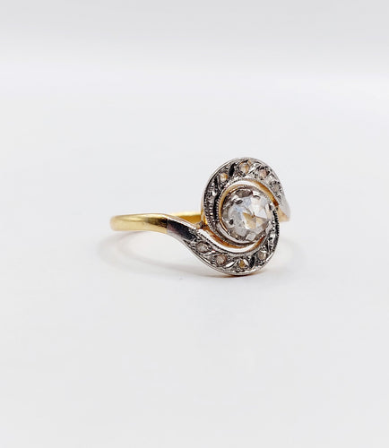 Bague 49 Bague tourbillon antique or 18k diamant taille rose 4 mm (circa 1900) 58 Facettes A06287