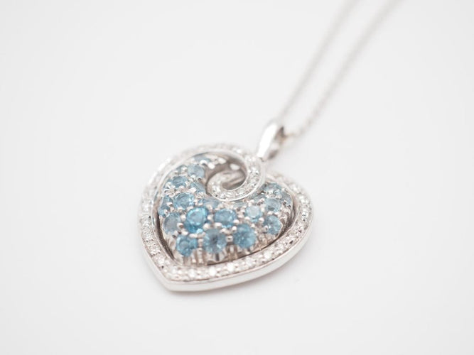 Collier Collier or blanc avec pendentif coeur Diamants et Topaze 58 Facettes