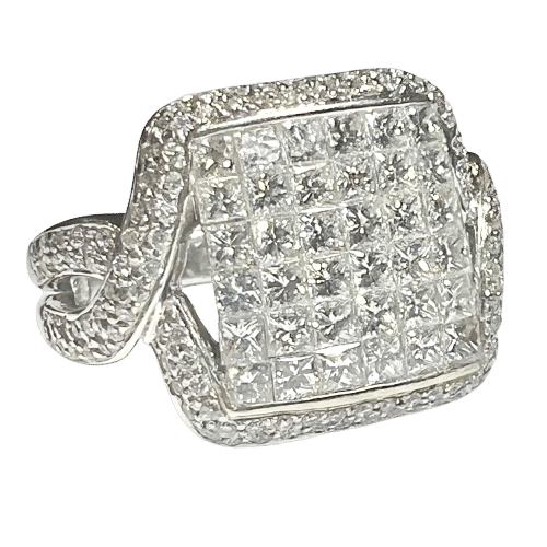 Bague 51 Bague en or blanc 18 ct avec diamants taille princesse 58 Facettes 2640 A