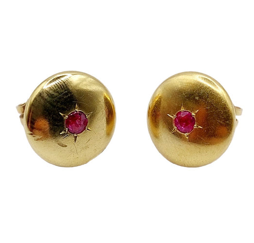 Boucles d'oreilles Puces d'oreilles art déco or rose, rubis sertis étoilés (circa 1940) 58 Facettes A05696