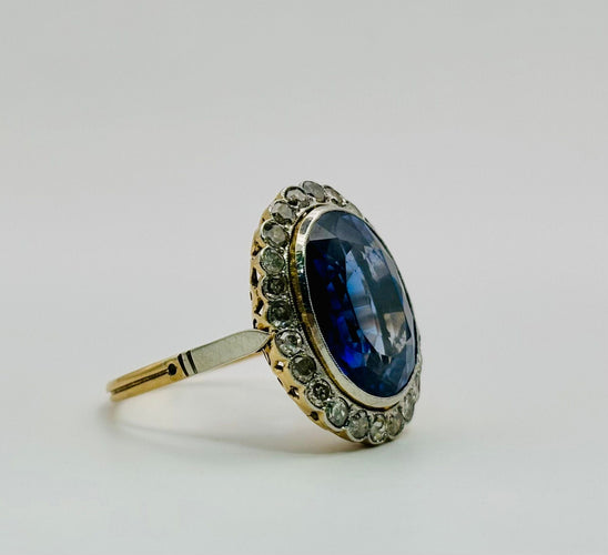 Bague 59 Bague ancienne en or jaune et platine avec un saphir et des diamants 58 Facettes 50270