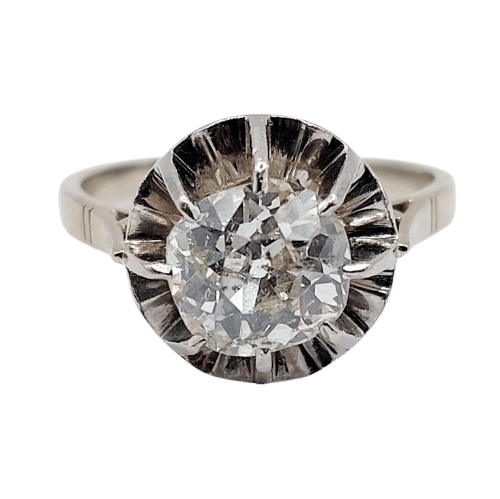 Bague 54 Bague solitaire art déco en or blanc 18k et platine, diamant 1,70 ct 58 Facettes A06509