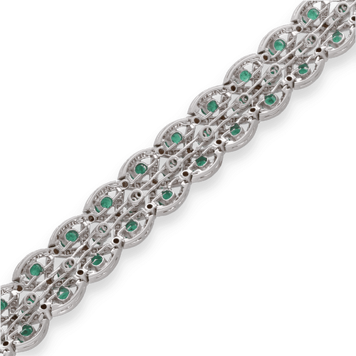 Bracelet Bracelet en or gris 18K avec 6,00 ct demeraudes ovales et 4,00 ct de diamants H-VS - 17,5 cm - Vers 2000 58 Facettes FB09597