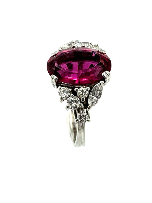 Bague 54 Bague vintage or blanc 18K, tourmaline rose et diamants 58 Facettes