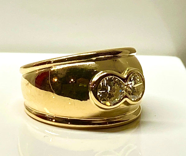 Bague Bague jonc/ bandeau en or jaune 18 carats ornée de 2 diamants 58 Facettes AB430