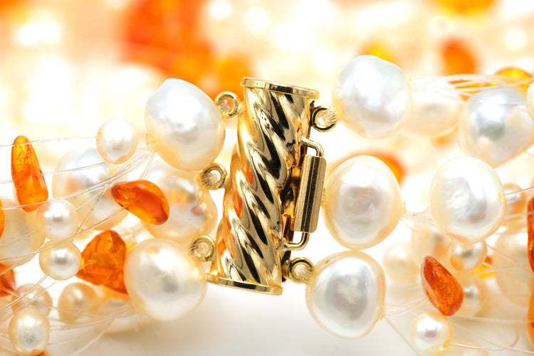 Collier Collier contemporain en or jaune, ambre et perles 58 Facettes 22657