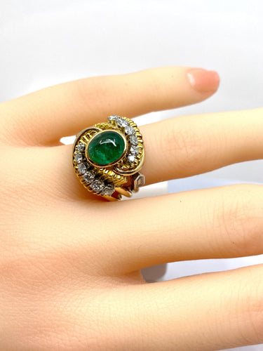 Bague 51.5 Bague en or jaune et platine, émeraude et diamants 58 Facettes AB539