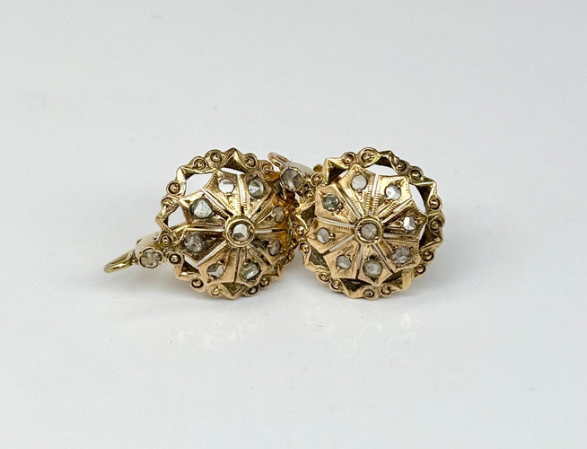 Boucles d'oreilles Boucles d'oreilles anciennes en or des années 1930 avec diamants naturels taille rose et fermoir catalan vintage 58 Facettes E29