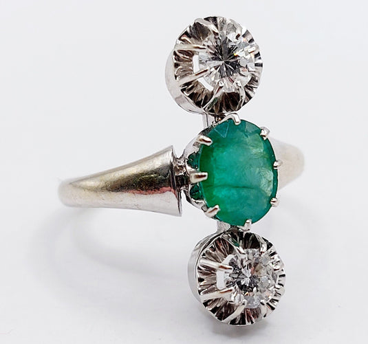Bague 50 Bague marquise art deco or blanc 18k émeraude et diamants 58 Facettes A06115