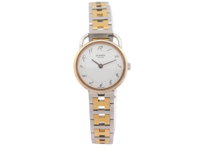 Montre vintage montre HERMES arceau 25 mm acier et plaque or quartz  plated 58 Facettes 268618