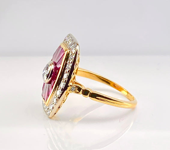 Bague 50 Bague or jaune diamants et rubis, style Art Déco 58 Facettes AB484