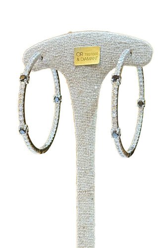 Boucles d'oreilles Créoles en or blanc 18 carats et diamants 58 Facettes