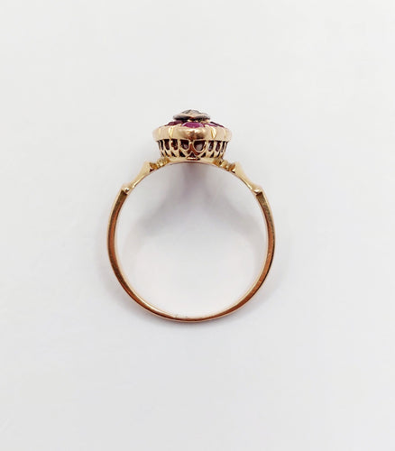 Bague 49 Bague marquise antique en or rose 18k et diamants taille rose rubis 58 Facettes A06448