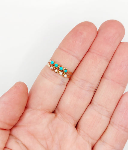 Bague 56.5 Bague antique or rose 18k perles et turquoises (circa 1900) 58 Facettes A05999