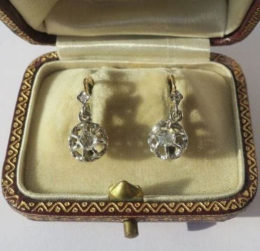 Boucles d’oreilles dormeuses trembleuses or jaune, platine, diamants - vers 1900 58 Facettes
