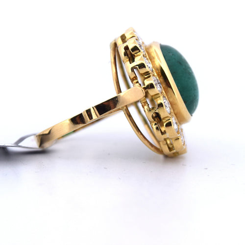 BAGUE DÉCO' EN OR JAUNE 18 KT - ÉMERAUDE NATURELLE ET DIAMANTS