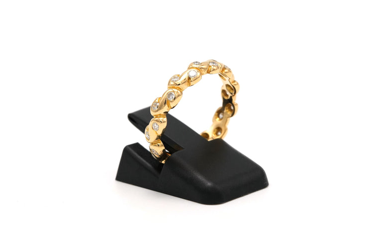 Bague 51 Alliance américaine contemporaine en or jaune sertie de diamants 58 Facettes B637